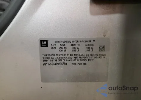 2015 Chevrolet Impala Lt z USA, uszkodzony, nr VIN 2G1125S34F9295680